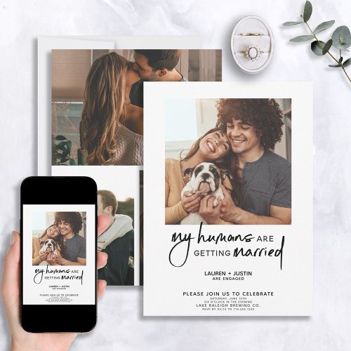 Modern Humans Getting Married 4 Photo Engagement Invitation