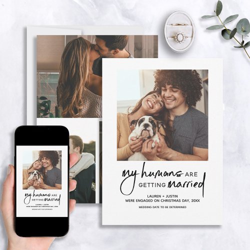 Modern Humans Getting Married 4 Photo Engagement Invitation