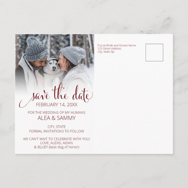 Modern Humans Getting Married Pet Photo Engagement Postcard (Back)