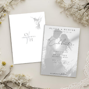Modern Hummingbird Black and White Photo Wedding Invitation