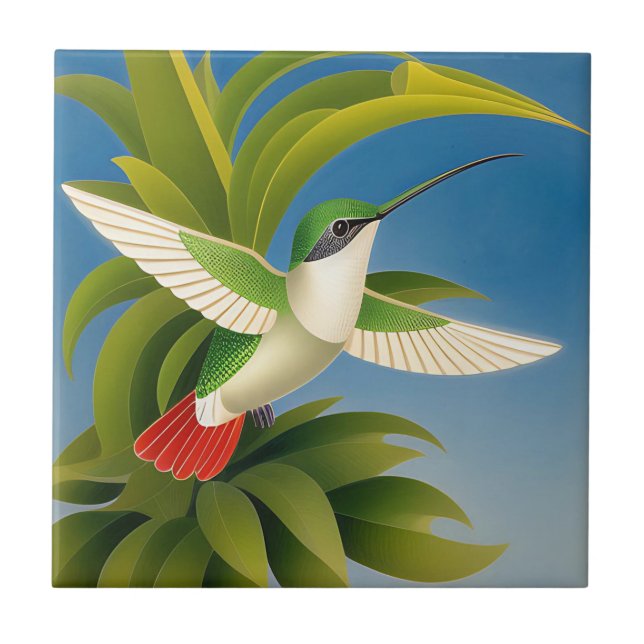 Modern Hummingbird Ceramic Tile (Front)