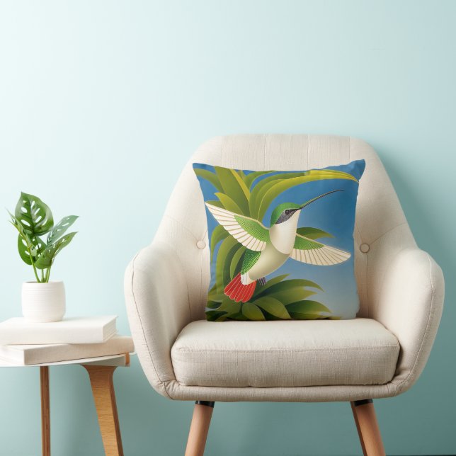 Modern Hummingbird Throw Pillow (Chair)