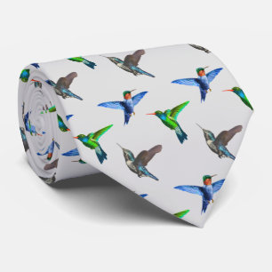 Modern Hummingbirds on Light Silver Gray Neck Tie