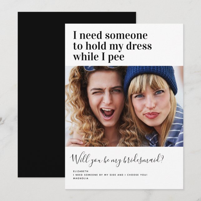 Modern Humor Photo Bridesmaid Proposal Card (Front/Back)