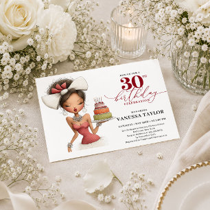 Modern Humor Woman 30th Birthday Deep Red Party Ca Invitation