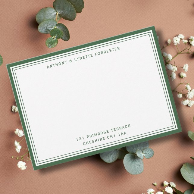 Modern Hunter Green Border Name & Address  Note Card (Creator Uploaded)