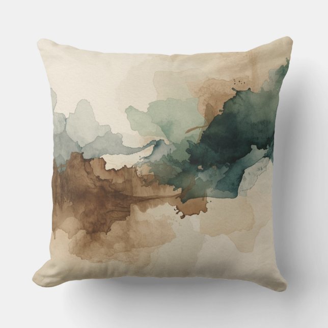 Modern Hunter Green Brown Sage Beige Abstract Throw Pillow (Front)