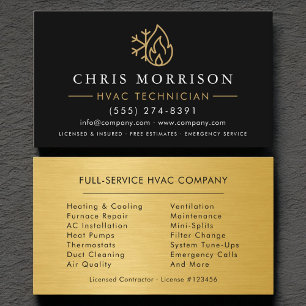 Modern HVAC Black Gold Logo Metallic Business Card