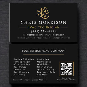 Modern HVAC Black Gold QR Code Business Card