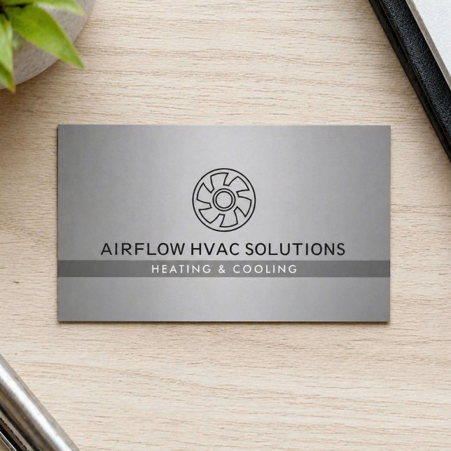 Modern HVAC Contractor Fan Logo Gray Business Card (Creator Uploaded)