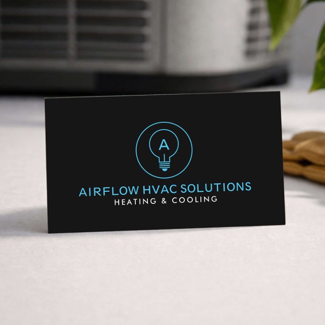 Modern HVAC Contractor Logo Black Business Card (Creator Uploaded)