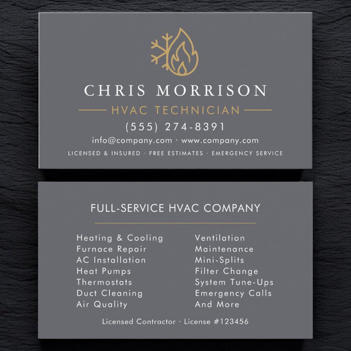 Modern Hvac Gray Gold Business Card