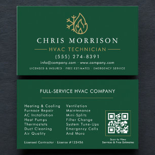 Modern HVAC Green Gold QR Code Business Card