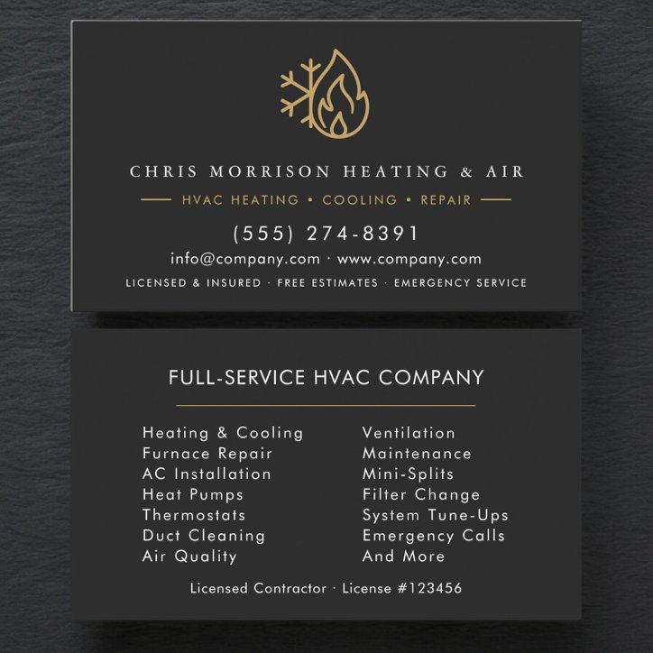 Modern Hvac Services Company Black Gold Business Card