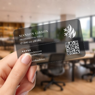 Modern HVAC Technician Transparent Black QR Clear Business Cards