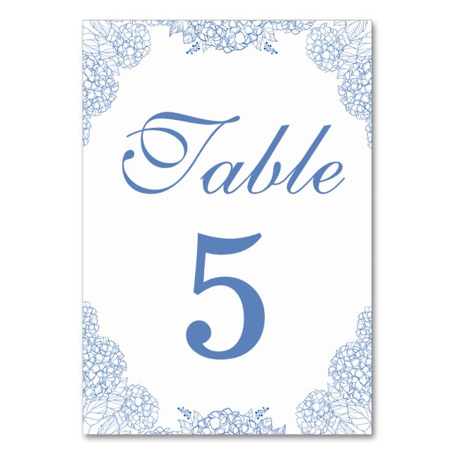 Modern Hydrangea Dusty Blue Floral  Details Table Number (Front)