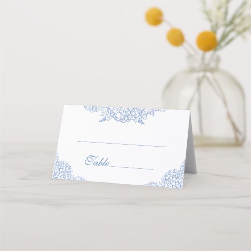 Modern Hydrangea Dusty Blue Floral Wedding Place Card