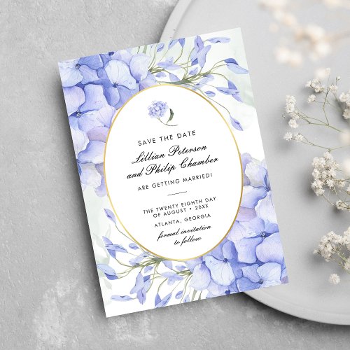 Modern Hydrangea Dusty Blue Floral Wedding  Save The Date