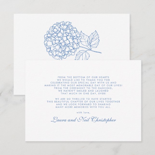 Modern Hydrangea Dusty Blue Wedding Thank You Card (Front/Back)