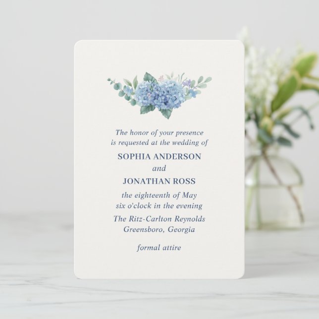 Modern Hydrangea Wedding Invitation (Standing Front)