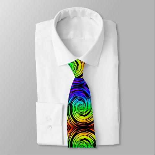 modern hypnotize spiral rainbow twist pattern neck tie