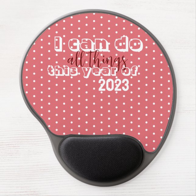Modern I Can Do All Things Pink White Polka Dots  Gel Mouse Pad (Front)