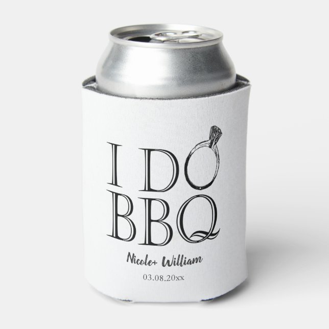 Modern I Do BBQ Rustic Outdoor Barn Wedding Favor Can Cooler (Can Front)