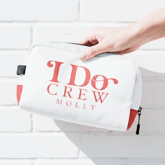 Modern I Do Crew Bold Red Bridesmaid Dopp Kit (Get the crew together in style with this trendy "I Do Crew" design!)