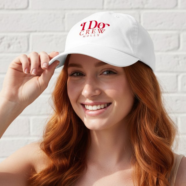 Modern I Do Crew Bold Red Bridesmaid Hat (Get the crew together in style with this trendy "I Do Crew" design!)