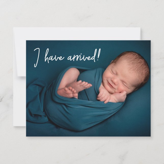 Modern I have arrived Cute Baby Photo Birth Announcement (Front)