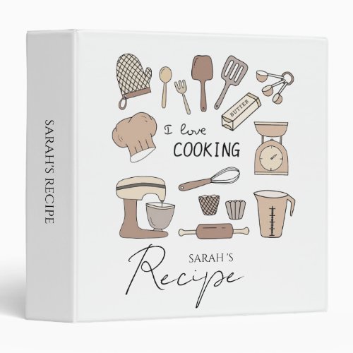 Modern I Love Cooking Kitchen Utensils Recipe  3 Ring Binder