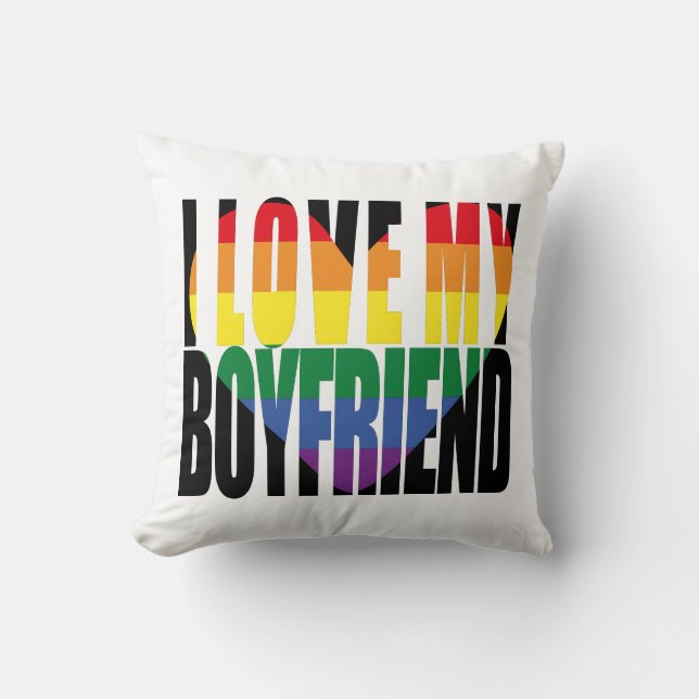 Modern I Love My Boyfriend Rainbow Heart Throw Pillow (Front)