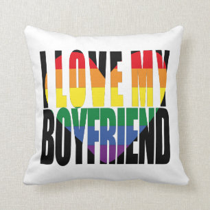 Modern I Love My Boyfriend Rainbow Heart Throw Pillow