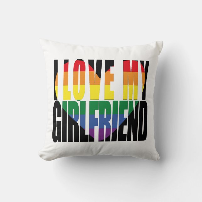 Modern I Love My Girlfriend Rainbow Heart  Throw Pillow (Front)