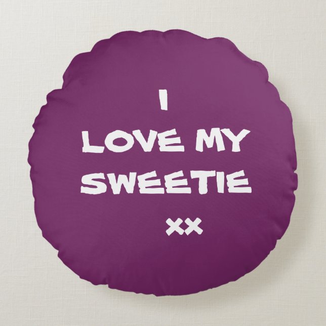 Modern I LOVE MY SWEETIE xx Purple Cool Cute Round Round Pillow (Front)