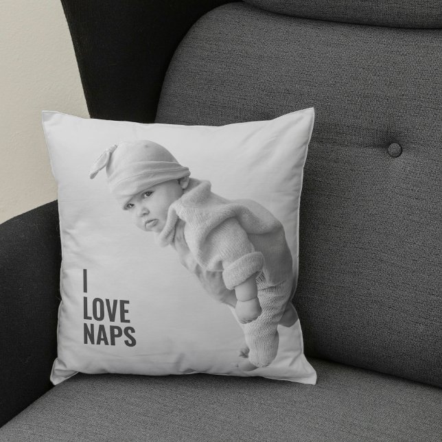 Modern I Love Naps | Baby Photo  Throw Pillow (Creator Uploaded)