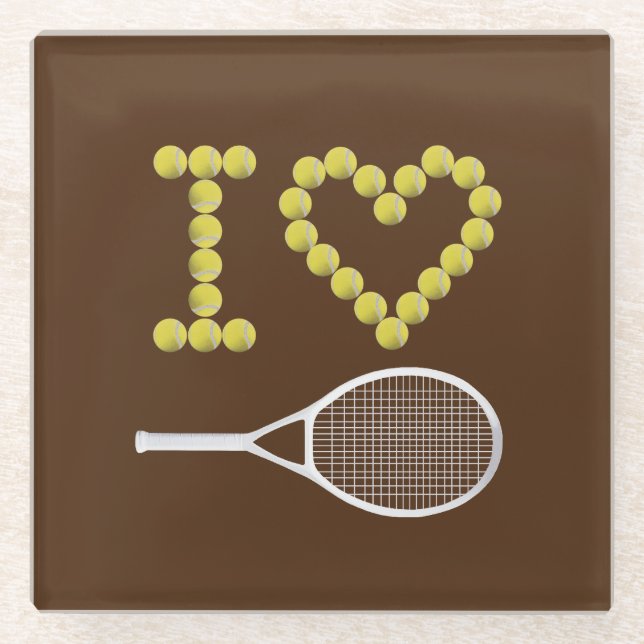 Modern I Love Tennis Brown Glass Coaster (Front)