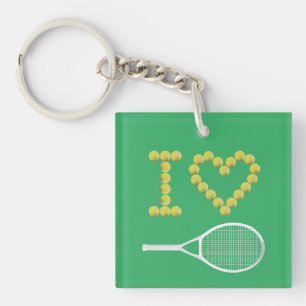 Modern I Love Tennis Green Keychain