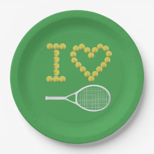 Modern I Love Tennis Green Paper Plates