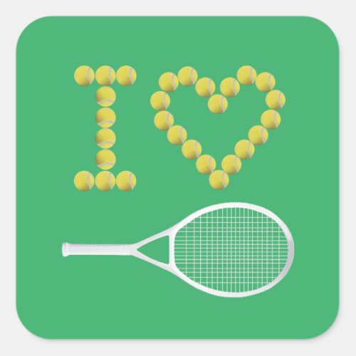 Modern I Love Tennis Green Square Sticker