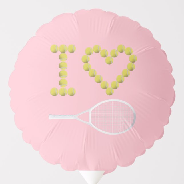 Modern I Love Tennis Party Pink Aesthetic Balloon (Front)