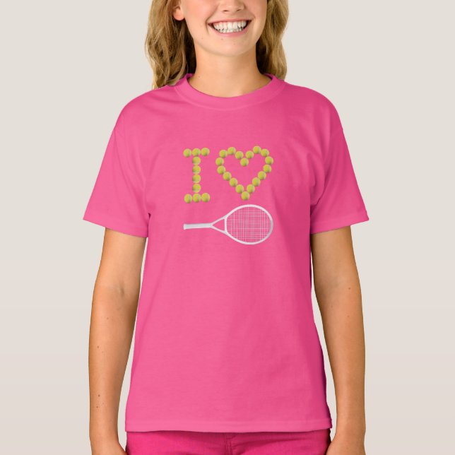 Modern I Love Tennis  Pink Girls' T-Shirt (Front)