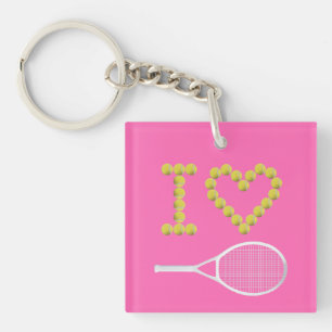 Modern I Love Tennis Pink Keychain