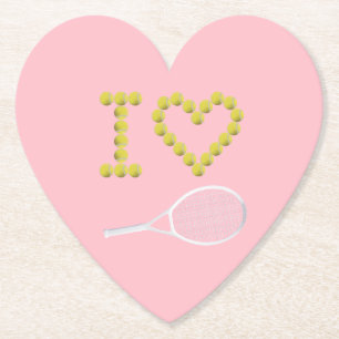 Modern I Love Tennis Pink Paper Coaster