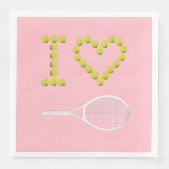 Modern I Love Tennis Pink Paper Dinner Napkins (Front)