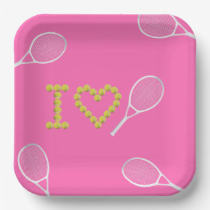 Modern I Love Tennis Pink Paper Plates