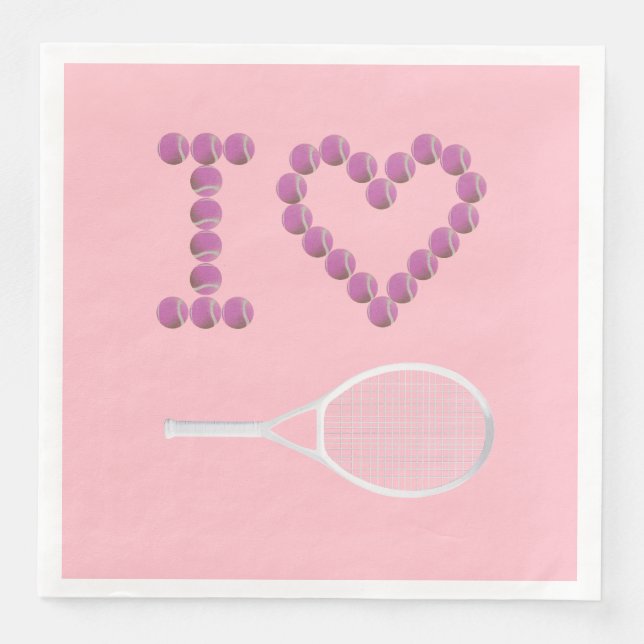 Modern I Love Tennis Pink Purple Paper Dinner Napkins (Front)