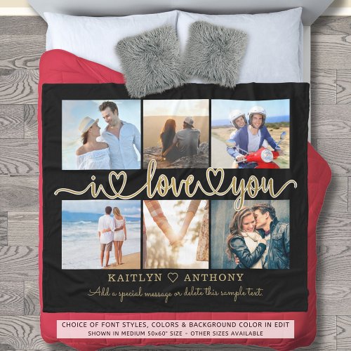 Modern I LOVE YOU 6 Photos Script Hearts Fleece Blanket