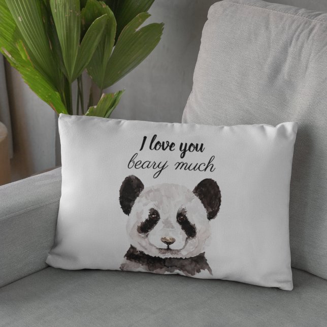 Modern I Love You Beary Much Black And White Panda Accent Pillow (Creator Uploaded)