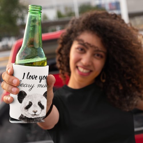 Modern I Love You Beary Much Black And White Panda Can Cooler